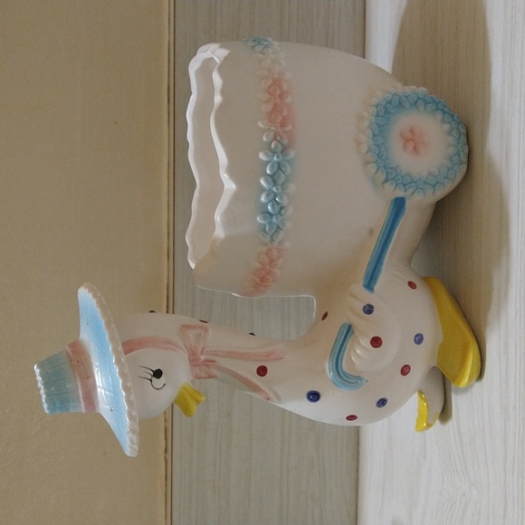 Vintage 1950's Relpo Easter Planter/Vase Polka Dot Duck In Sun Hat - Picture 1 of 6
